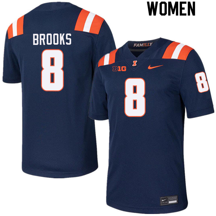 Women #8 Terrance Brooks Illinois Fighting Illini College Football Jerseys Stitched-Navy